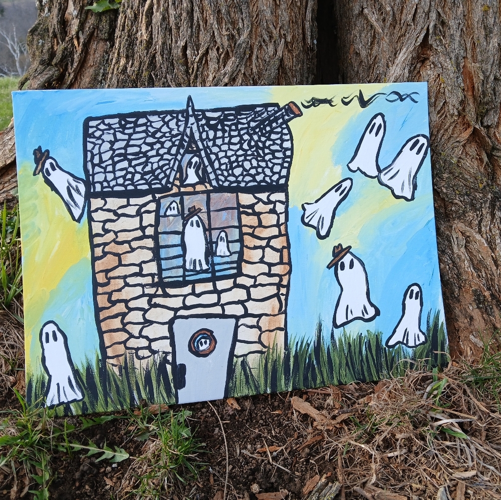 Haunted House Painting Folk Art Spooky